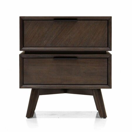 HOMEROOTS Mid Century Acacia Nightstand with Two Drawers & Black Metal Handles 473027